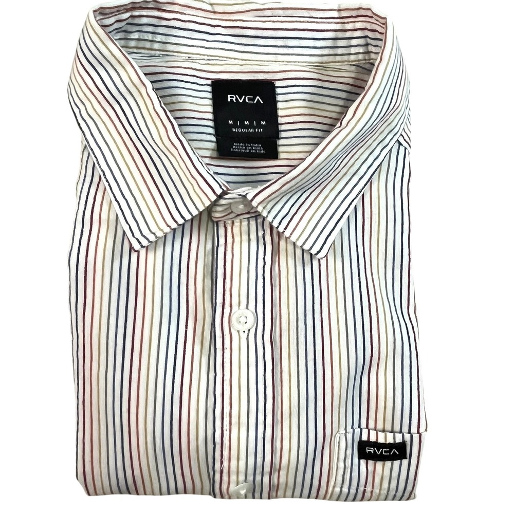 RVCA Striped Button Up Shirt Mens Medium Regular Fit Short Sleeve Casual